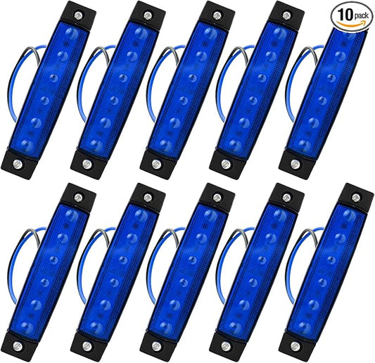 10 PCS Car LED Rock Strip Lights, 3.8" 6 LED Shockproof Thin Line Side Marker Clearance Light, Waterproof Exterior Underglow Wheel Fender Well Lighting Kit for Most Vehicles (Blue)