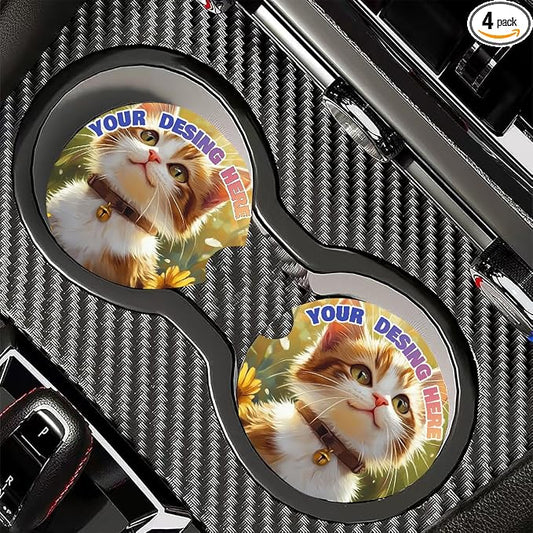 WOCOCN Cute Cup Holder Coasters for Your Car with Fingertip Grip, Auto Accessories for Women & Men,Pack of 4(Custom DIY 4Pcs)