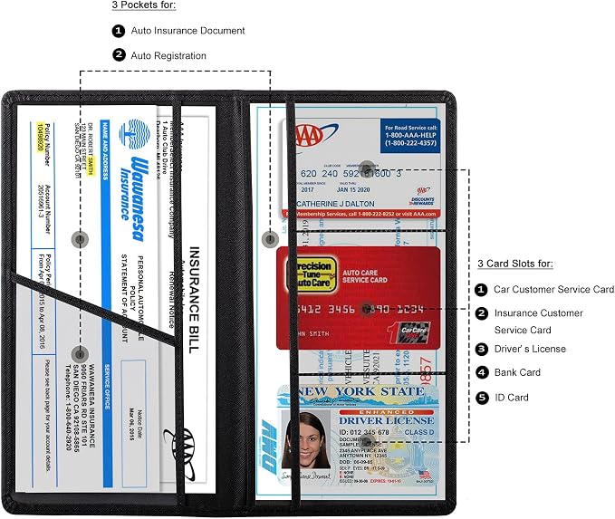 TOURSUIT Car Registration and Insurance Card Holder, Cross Black | Vehicle License Document Organizer, Glove Box Compartment, Interior Car Accessories, For Women Men