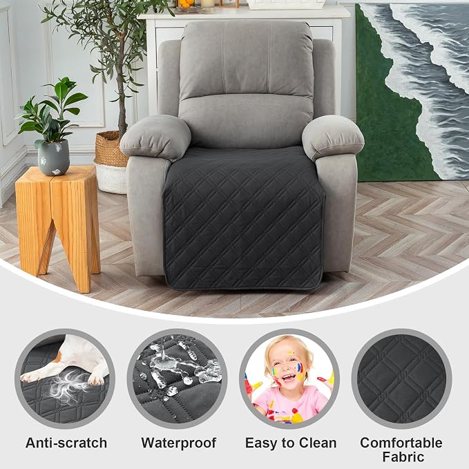 Genina Waterproof Recliner Chair Covers, Recliner Cover for Dog Pets Friendly, Washable Antislip Reclining Chair Cover Furniture Protector, Sofa Slipcover for Living Room(23.6inch/Charcoal Gray)