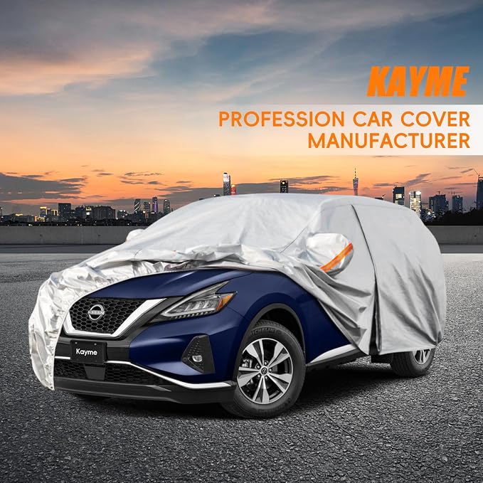 Kayme 6 Layers SUV Car Cover Custom Fit for Nissan Murano（2008-2025） Waterproof All Weather for Automobiles, Outdoor Full Cover Rain Sun UV Protection.Silver