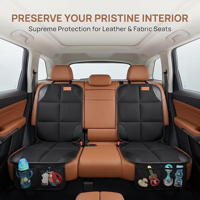 SMART ELF 2 Pack in Gift Box Car Seat Protector, Protect Child Seats with Thickest Padding and Non-Slip Backing Mesh Pockets for Baby and Pet, Sedan SUV Truck (Black)