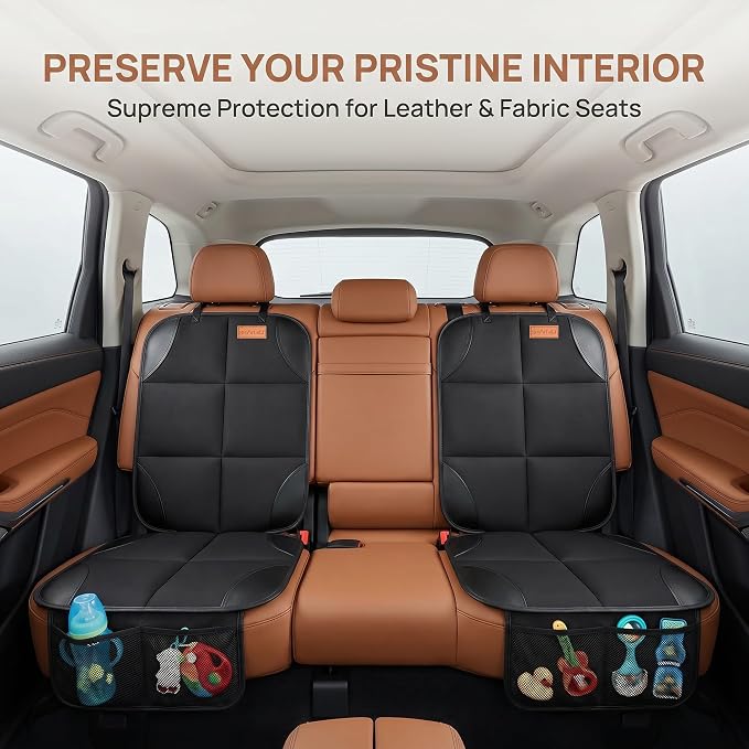SMART ELF Car Seat Protector, 2Pack Seat Protector Protect Child Seats with Thickest Padding and Non-Slip Backing Mesh Pockets for Baby and Pet,Sedan SUV Truck (Black)