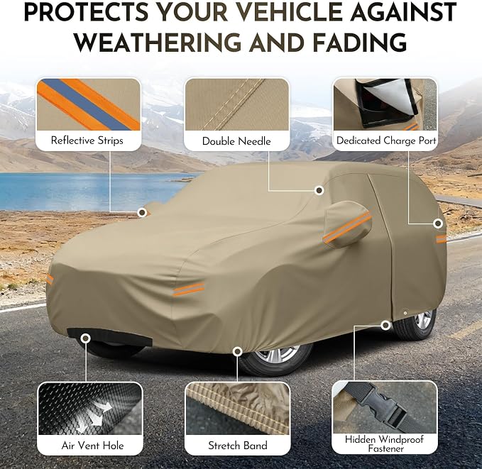 Kaugung Custom Fit Car Cover for Tesla Model Y (2020-2026), Heavy Duty All Weather Waterproof Outdoor SUV Cover, Sun Rain UV Protection with Driver Door Zipper, Mirror Pockets, Vents & Charging Port