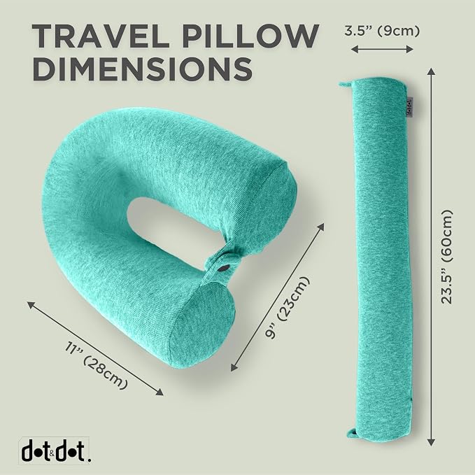 Dot&Dot Twist Memory Foam Kids Travel Pillow, Bendable Neck Pillow for Airplane, Car and Home, 23-Inch Adjustable Roll with Washable Cotton Cover, Green