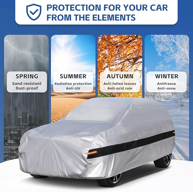 10 Layers SUV Car Cover Custom Fit for Chevrolet Chevy Tahoe (2007-2024) Waterproof All Weather for Automobiles, Outdoor Full Cover Rain Sun UV Protection.Silver