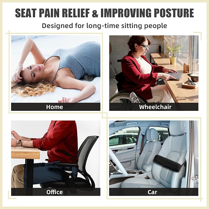 Coeyese Lumbar Roll Pillow for Lower Back Support, Black, Short-11 * 4.3'' | Removable Pillowcase, Upgraded Adjustable Strap, Suitable for Office, Chair, Car, Seat Pain Relief & Improving Posture