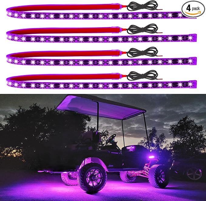 Car LED Strip Lights IP68 Waterproof Cuttable 24inch Pink 4 Pcs | 12V Footwell & Underbody Lights, 5050 SMD Beads, Interior & Exterior Light, Fits SUVs, Trucks, Motorcycles, Boats, Golf Carts