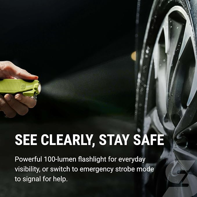 Sabre Safe Escape™ 3-in-1 Car Escape Tool for Car Safety with Spring-Loaded Window Breaker, No Swing Required, Seat Belt Cutter, LED Flashlight, Compact Auto Safety Tool for Emergencies