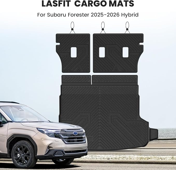 LASFIT Cargo Tray Mat & Backrest Mat for Subaru Forester 2025-2026 (Fit Hybrid,Not for Gas), All Weather TPE Custom Fit Easy Clean for Forester 2026 2025 Trunk Tray Liner & Seatback Mat, Black