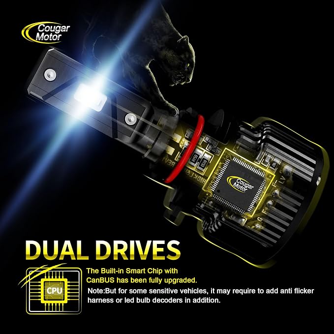 Cougar Motor 9005 Bulbs, HB3 Light Bulb K16 Series 6000K White 9005 Fog Light Plug and Play Driving Light Bulbs IP67 Waterproof Fog Light or Off-Road - Pack of 2