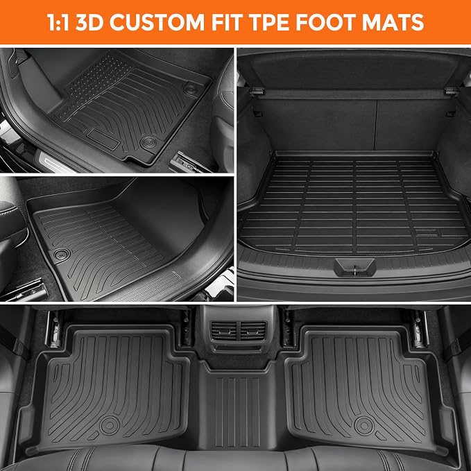 Floor Mats for Kia Seltos 2021-2025 | Heavy Duty TPE All Weather Protection, Waterproof Non-Slip Black for S | LX丨EX丨SX丨X-Line (Two-Row Floor Mats & Cargo Liner)