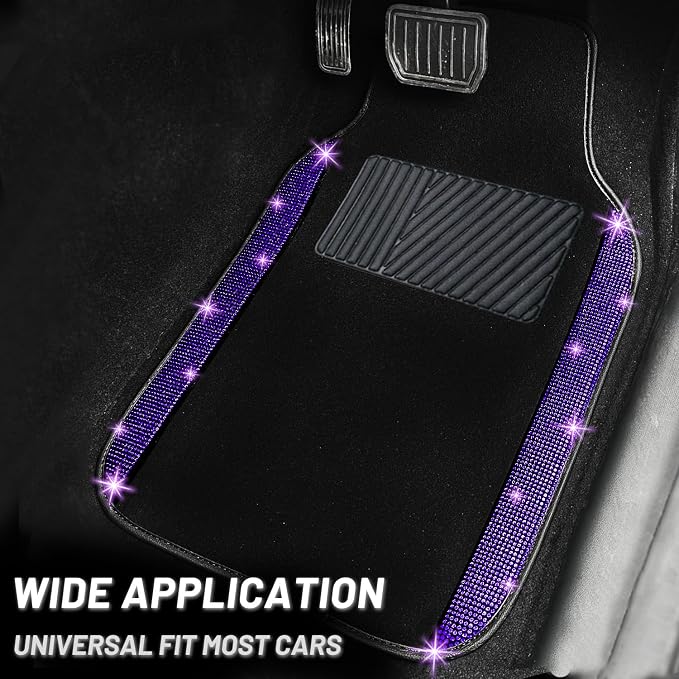 NBTEPEM Purple Violet Bling Car Floor Mats Full Set, Universal Fit Most Cars,SUV, Trucks, 4 pcs Sparkle Glitter Diamond Carpet for Women Girls with Anti-Slip Pad (Purple Violet Diamond)