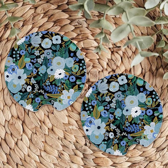 Ceramic Car Coasters – Absorbent Car Cup Holder Coaster Set for Women, Cute Aesthetic Car Accessories for Girls, 2 Pack (Midnight Blue)
