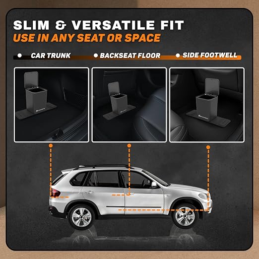Car Trash Can for Vehicles Leakproof Compact Garbage Bin w/Stability Flap, Anti-Slip Base, Portable Trash Holder for Cars, Trucks, SUVs, Minivans (Gray with Lid, Medium)