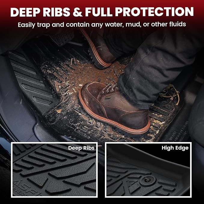 LASFIT Floor Mats 2019-2026 for Chevy Silverado/GMC Sierra 1500, 2020-2026 2500HD 3500HD, Double Cab/Bucket Seat Only, Fit Without Rear Underseat Storage Box, All Weather TPE Custom Fit Floor Liners