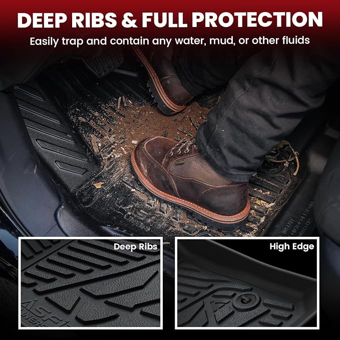 LASFIT Floor Mats for Toyota Tundra 2022-2026 Double Cab, Custom Fit All Weather Protection TPE Easy Clean Anti-Slip Floor Liners for Tundra 2022-2024 2025 2026 Front & Rear 2 Row Car Mats