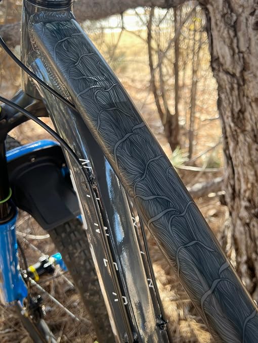 Bike Frame Protection Tape- High Impact Clear Vinyl Wrap Includes Tool (4”x72) Bicycle Frame Protector, Mountain Bike Frame Guard Chainstay Protector (Mushroom Wave)