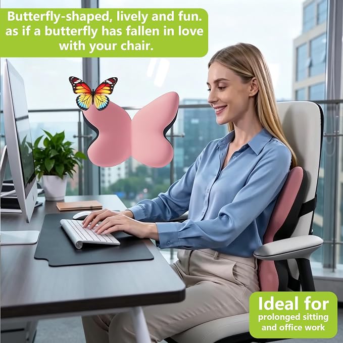Memory Foam Lumbar Support Pillow,Back Support for Office Chair,Back Pillow for Chair,Ergonomic Lower Back Cushion for Desk Chair,Computer Chair,Gaming Chair and Car Seat,Washable Cover(Pink)