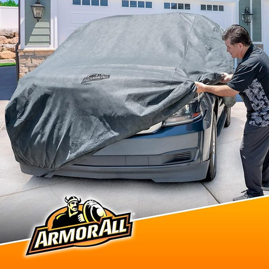 Armor All Car Cover Waterproof All Weather Heavy Duty SUV or CUV up to 229" | Scratch-resistant soft lining, 6 secure straps, includes storage bag, works for Sun Rain Snow Hail Outdoor Indoor Protection
