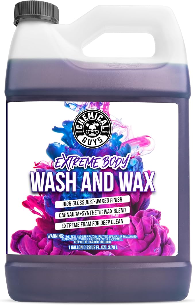 Chemical Guys, Extreme Bodywash & Wax Car Wash Soap, Grape Scent, 1 Gallon | Thick clinging foam in cannons, guns or buckets, carnauba adds gloss, gentle on wax and sealant, grape scent