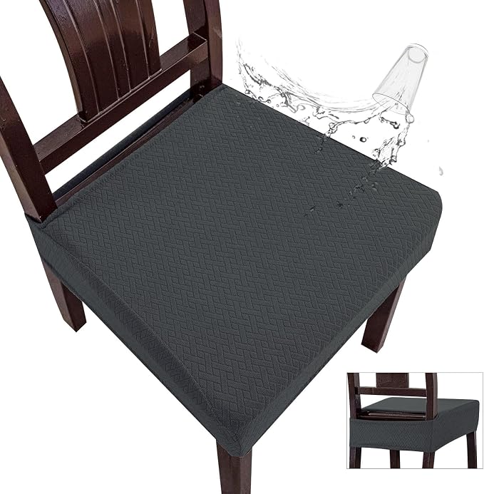Genina Waterproof Seat Covers for Dining Room Chair Covers Waterproof Dining Chair Covers (4 PCS-Rear-gapped, Dark Gray)