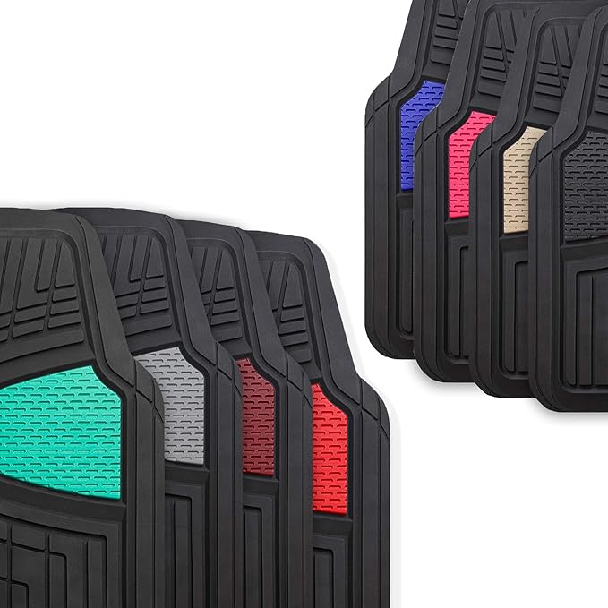 FH Group Automotive Floor Mats - Heavy-Duty Rubber Floor Mats for Cars, Universal Fit Full Set, Climaproof Floor Mats, Trimmable Floor Mats for Most Sedan, SUV, Truck Floor Mats Burgundy