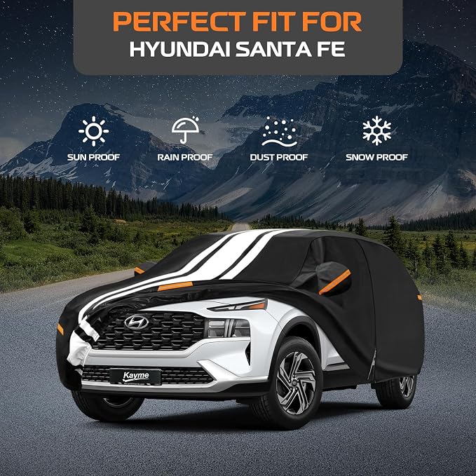 Kayme Hyundai Santa Fe Car Cover Waterproof All Weather for Automobiles, Custom Fit for Santa Fe Santafe (2000-2026), Gift with Tape/Towel, Outdoor Full Exterior Cover Rain Snow Sun UV Protection.