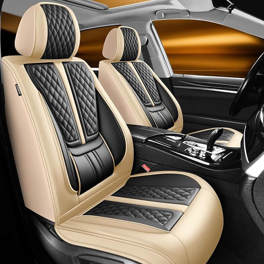 Fit Kicks Car Seat Covers Compatible with Nissan Kicks 2018-2025 2026 S SR SV.Full Coverage Waterproof Leather,Compatible with Airbag,All - Weather Seat Cushion Protector(2 Front,Beige)