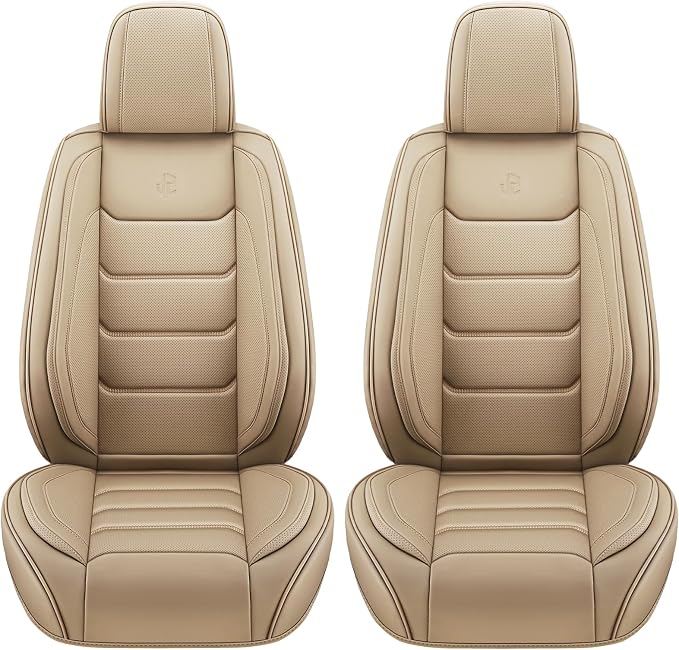 Full Coverage Faux Leather Car Seat Covers,Automotive Seat Covers for Cars,SUVs Pick-up Truck, Car Seat Cushion, Beige Seat Covers,Front Seat Cover,Car Seat Protector