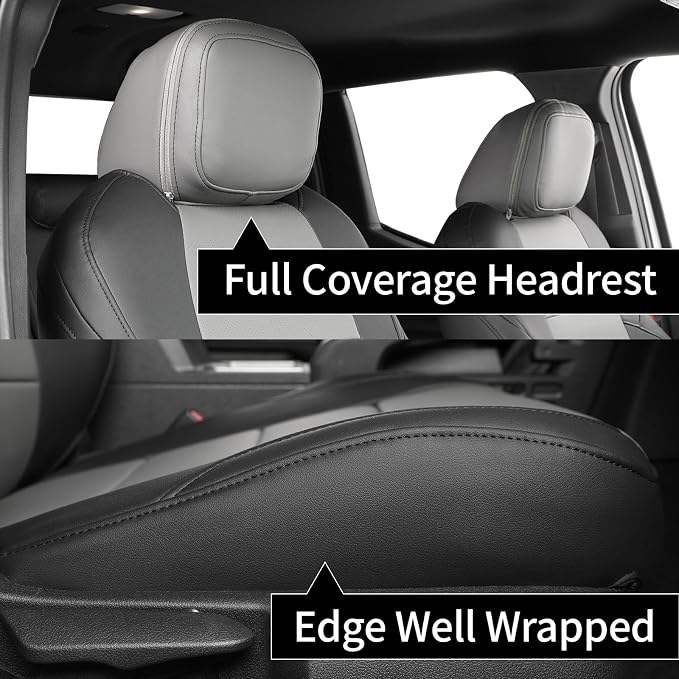 coverdream 2024 2025 2026 Tacoma Seat Covers Full Set for Toyota Tacoma 4th Gen Double/Crew Cab SR,SR5,TRD Sport,TRD Off-Road,Limited,Fully Covered,Waterproof Leather Car Seat Protector(Black/Gray)