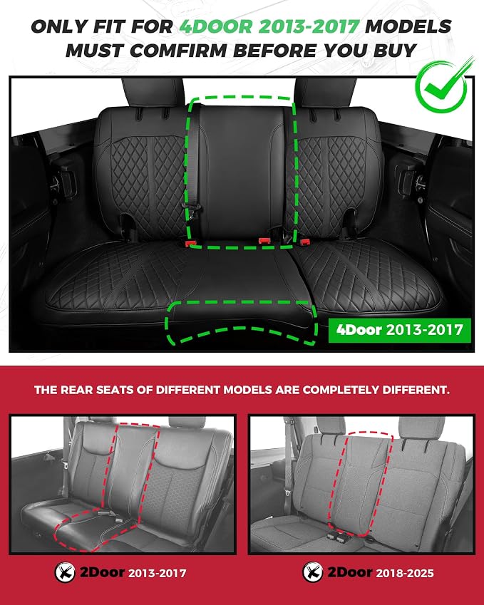 for Jeep Wrangler Seat Covers 4Door JK 2013 2014 2015 2016 2017, Custom Fit Car Seat Cover Full Set, Luxury Leather Seat Protectors, Waterproof SUV Interior Cushions Accessories, Black