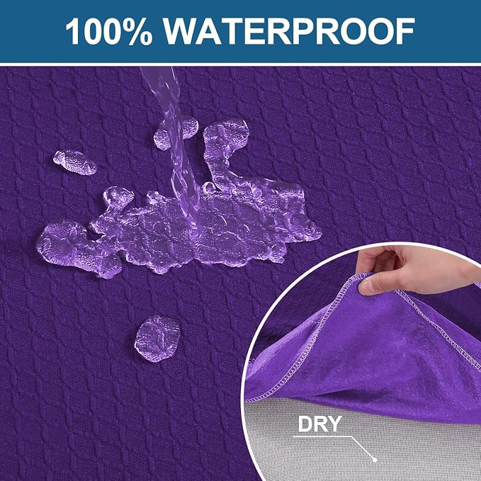 Smiry Waterproof Seat Covers for Dining Room Chairs Set of 8, Stretch Jacquard Removable Washable Chair Seat Slipcovers Protector, No Rear Covers, Violet