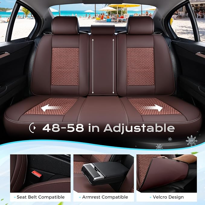 Coverado Car Seat Covers Full Set, 5 Seats Car Seat Protector, Universal Breathable Car Seat Covers Front Seats Back Seats, Car Seat Cushion Fit for Most Vehicles Brown