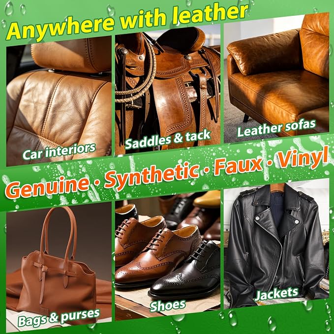 Leather Cleaner and Conditioner Kit, Foam Cleaner & Faux Leather Conditioner, Leather Car Cleaner Set with Brush for Car Interior Cleaner, Furniture, Leather Couch, Shoes & Boots, 5 Piece