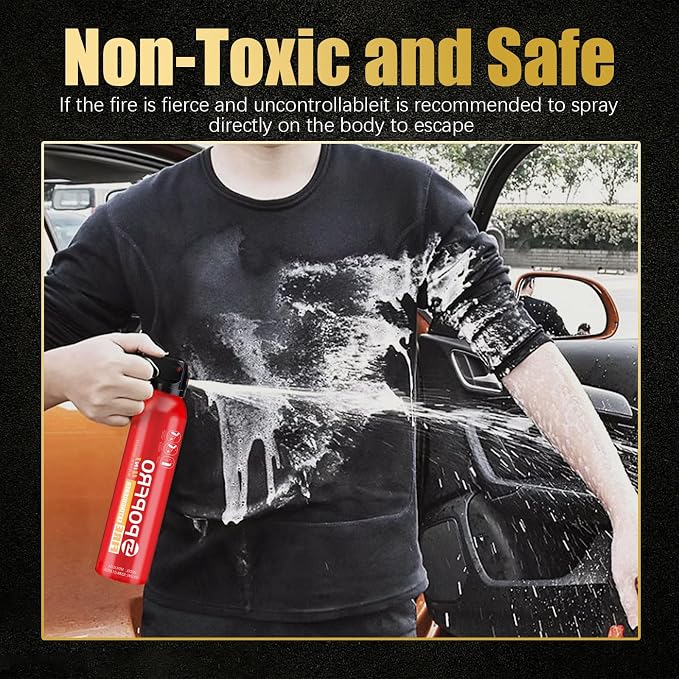 Portable Fire Extinguisher | 4-in-1 Small Fire Extinguisher for Home, Garage, Kitchen, Car | For Electric, Textile and Grease Fires | Non-Toxic, Easy Clean | Wall Mount Incl (2PK)