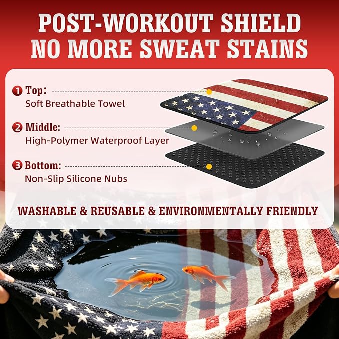 2 Pack American Flag Car Seat Cover Towel, Waterproof Sweat Protector for Gym Post-Workout & Beach, Universal Fit for Sedans SUV Minivan, Machine Washable Non-Slip Bucket Seat Mat