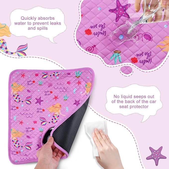 Car Seat Protector for Potty Training, 2 Pack Waterproof CarSeat Liner Toilet Training for Baby Infant Toddler, Dry Seat Piddle Pads Cover for Strollers (Mermaid Purple)