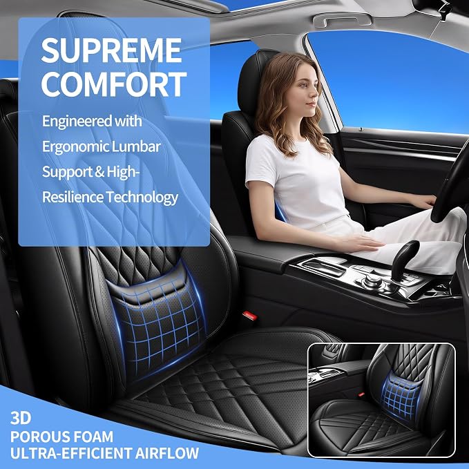 Fit Versa Car Seat Covers Compatible with Nissan Versa 2009-2025 2026-Premium Leather,Waterproof,Breathable,Airbag Compatible &All-Weather Seat Cushion Protecto(2 Front,Black)