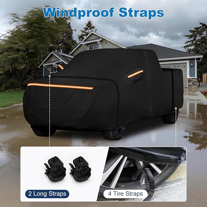 Cover for Silverado 1500 Crew Cab 5.8/6.6ft and Double Cab 6.6ft 2000-2025 | Silverado 1500 Car Cover, Waterproof Outdoor All-Weather Heavy 420D Oxford, Silverado 1500 Truck Cover with Zipper and Straps