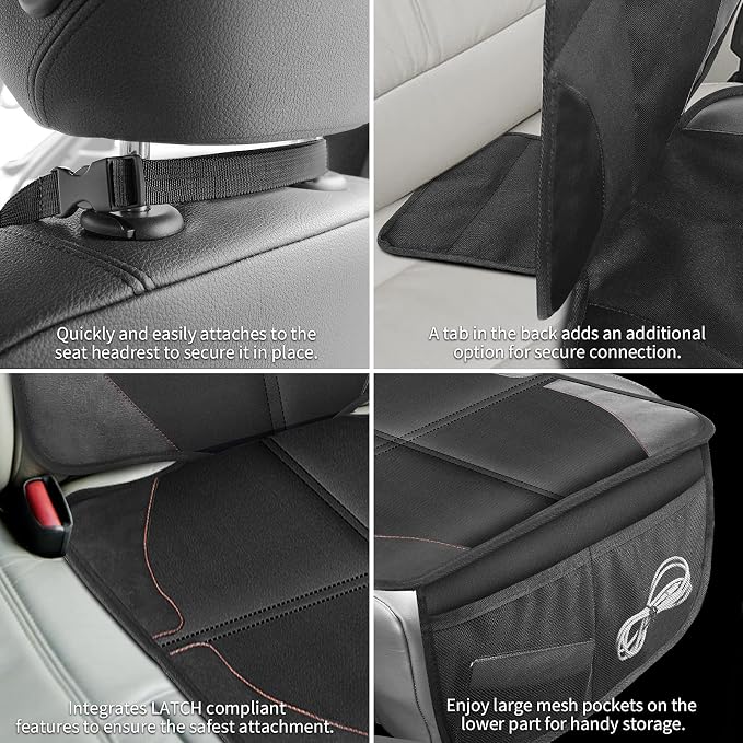 Car Seat Protector with Thickest Padding,Waterproof 600D Fabric Child Baby Seat Protector with Storage Pockets,Non-Slip Pets Cover Leather Reinforced Vehicle Seat 2 Pack