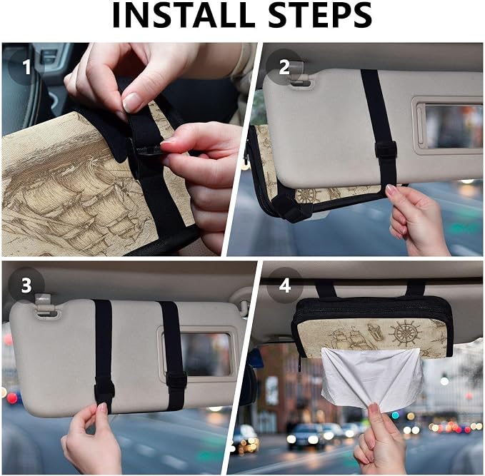 Vintage Beige Pirate Sailing Ship Anchor Car Tissue Holder Durable Napkin Holder Hanging Tissue Holders Case Car Tissues Bag for Sun Visor Seat Back Universal Auto