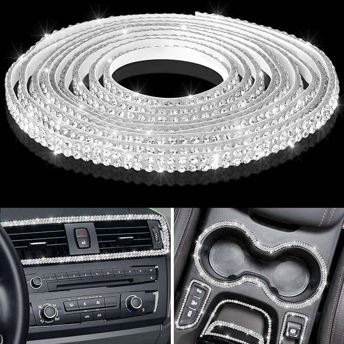 Kingdder 32.8 ft Bling Car Trim Self Adhesive Bling Car Accessories for Women Rhinestone Strip Glitter Diamond Sticker DIY Line Molding Dashboard Decal Shiny Auto Stuff for Interior Exterior Decor