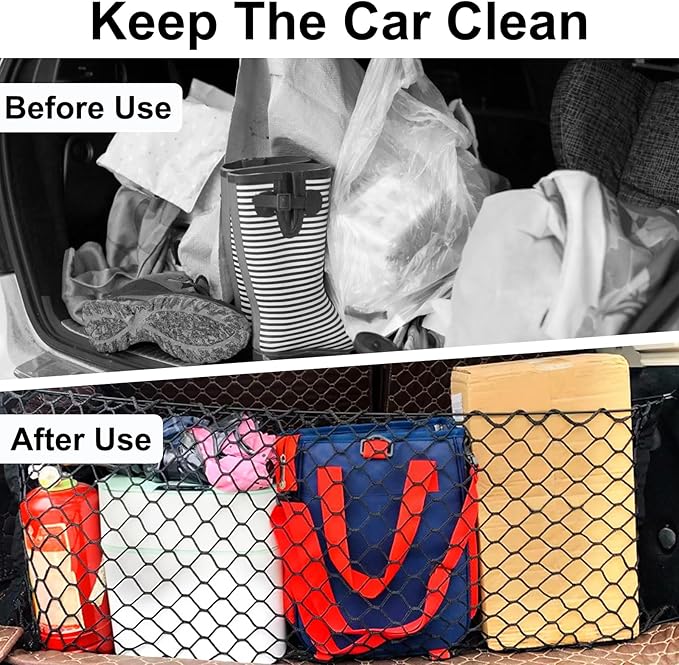 Cargo Net, Premium Dual-Layer Nylon Cargo Net for SUV, Automotive Exterior Accessories, Adjustable Elastic Trunk Net with Hook, Car Accessories for SUV, Truck, Pickup(43.3x15.7 Inch)