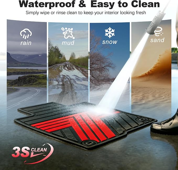 Rubber Floor Mats for Honda Civic Sedan Hatchback Si 2022-2026 | Include Sport but Not for Hybrid, All Weather Car Floor Liners Fit for Acura Integra 2023-2026, 1st & 2nd Row, Black & Red,