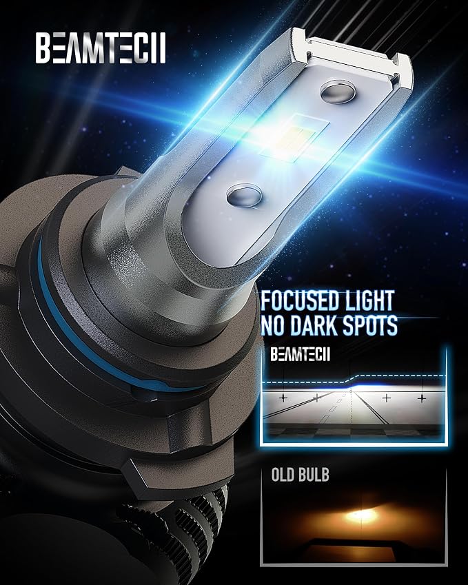 BEAMTECH 9006/HB4 Bulbs, S1 Series Fanless Fog Light 300% Brighter, 2 Bulbs