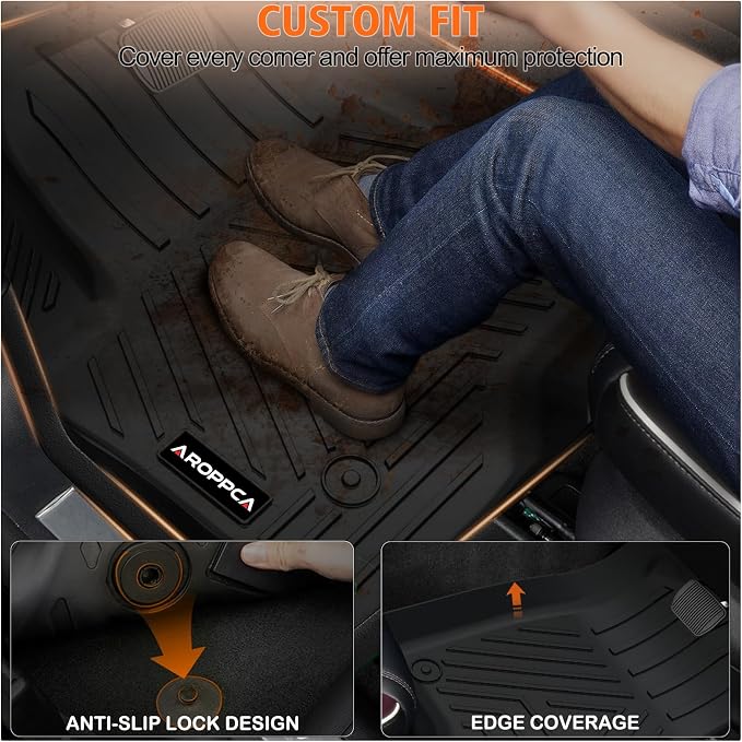 Floor Mats Full Sets for 2019-2025 Chevy Silverado/GMC Sierra 1500 Crew Cab | All Weather Car Mats for 2020-2025 Chevrolet Silverado/GMC Sierra 2500HD/3500HD Crew Cab with Rear Under-Seat Storage