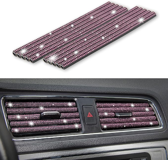 LivTee Bling Car Air Vent Outlet Moulding Trim, 10PCS, Pink Rhinestone Diamond, Chrome Finish, PVC Material, Universal Fit
