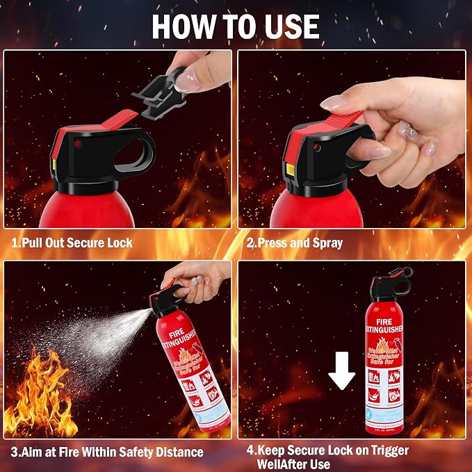 8 Pack Fire Extinguisher for Home, Kitchen, Car, and Grill,Ompact Water-Based A, B, C, K Extinguisher with Portable Non-Toxic Prevent Re-Ignition Easy Clean