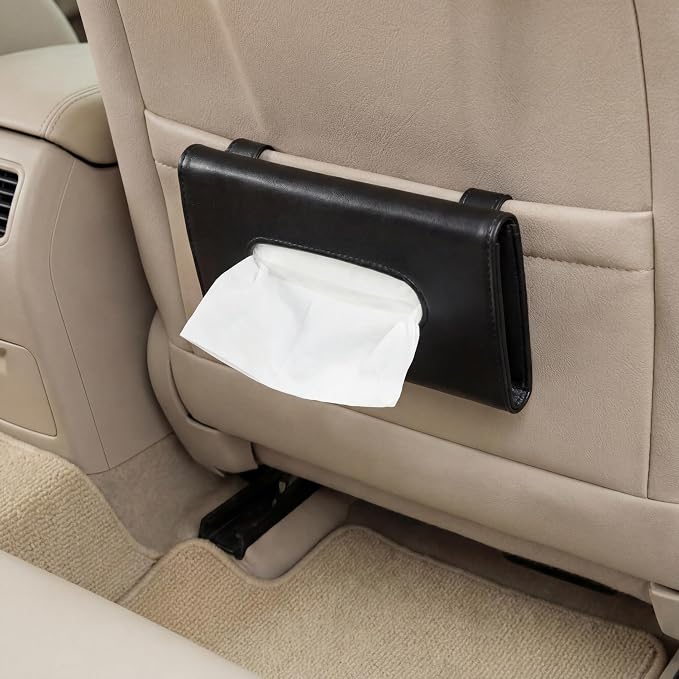 2 Pcs Black Car Tissue Holder with 20 Packs Tissue Refill Sun Visor Napkin PU Leather Backseat Napkin Mask Case Holder for Auto Accessories